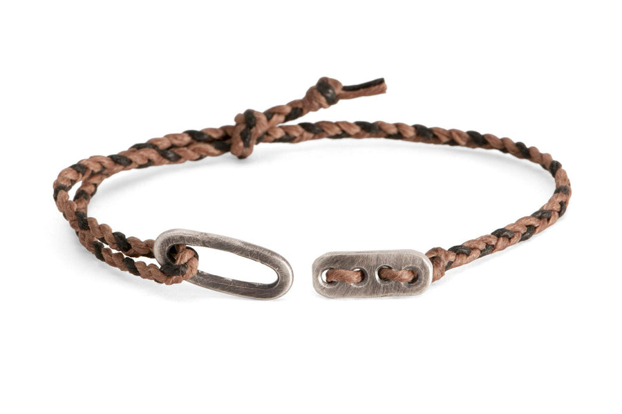 #127 - Men’s bracelet Canvas Sterling Silver toggle brown black - 877 Workshop