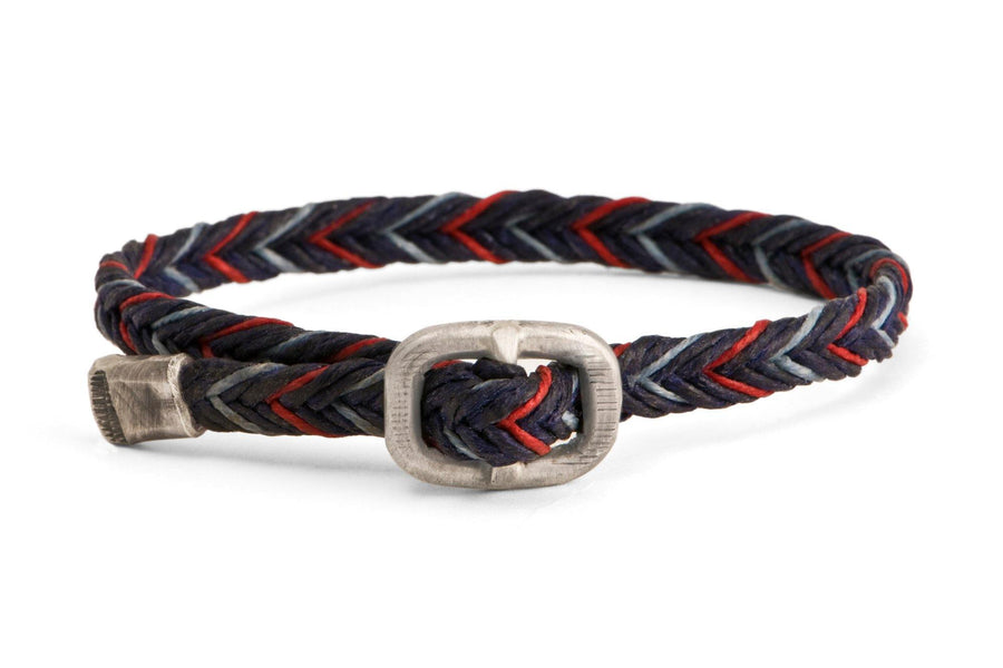 #144 - Men’s bracelet Canvas Sterling Silver blue red lightblue - 877 Workshop