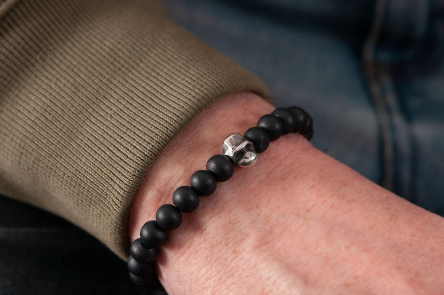 #160 - Men’s beaded bracelet Sterling Silver monkey black - 877 Workshop