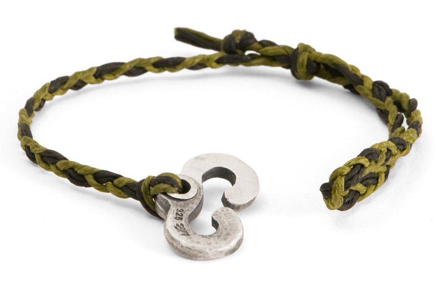 #139 - Men’s bracelet Canvas Sterling Silver Double Hook green black - 877 Workshop