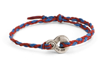 #135 - Men’s bracelet Canvas Sterling Silver Double Hook blue red - 877 Workshop