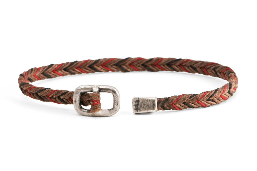 #145 - Men’s bracelet Canvas Sterling Silver brown red black - 877 Workshop