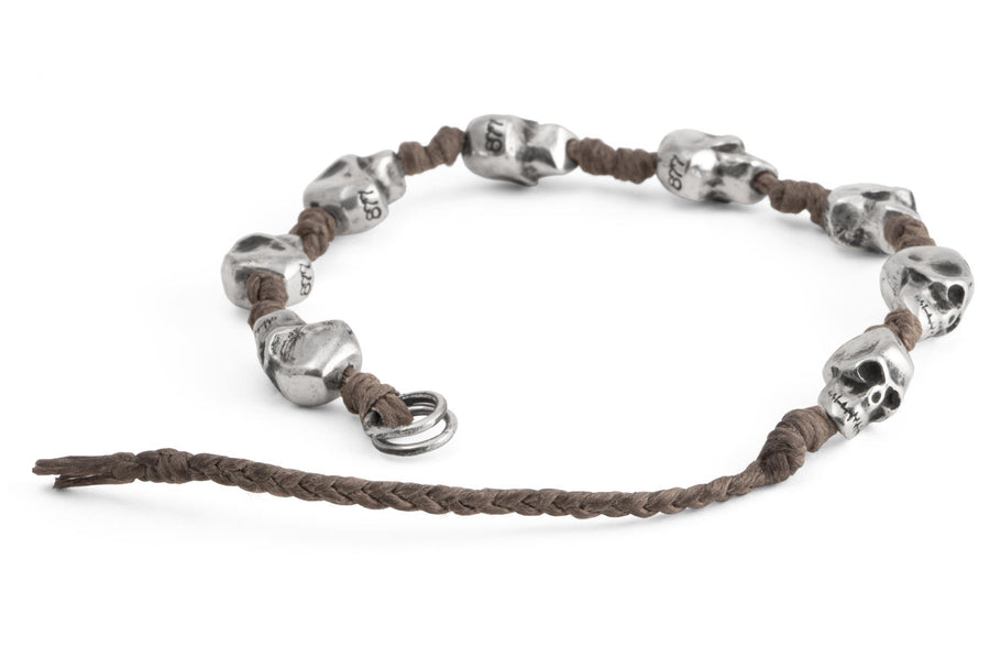 #167 - Men’s bracelet Canvas Sterling Silver Skull brown - 877 Workshop