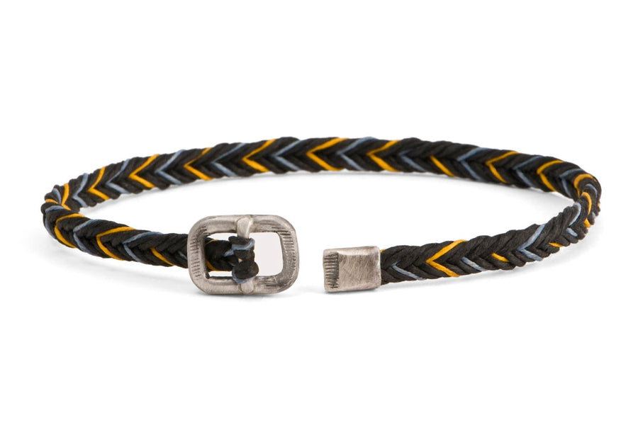 #143 - Men’s bracelet Canvas Sterling Silver black yellow gray - 877 Workshop