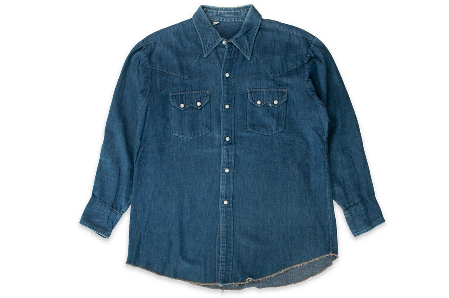 #600 Vintage Denim Western Shirt - Size L - unbranded Sawtooth - 1960’s (#10)