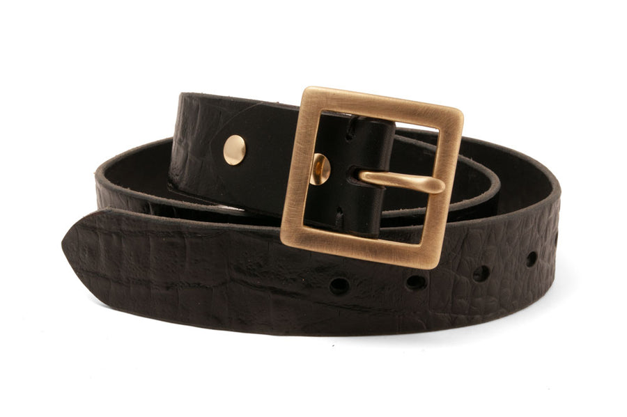 #258 - Men's leather belt Army black Crocodile-embossed