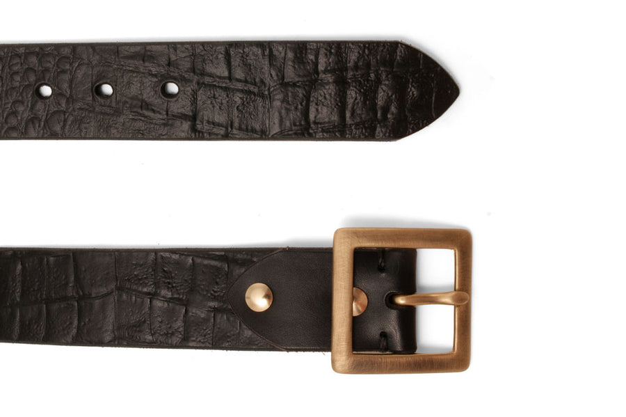 #258 - Men's leather belt Army black Crocodile-embossed