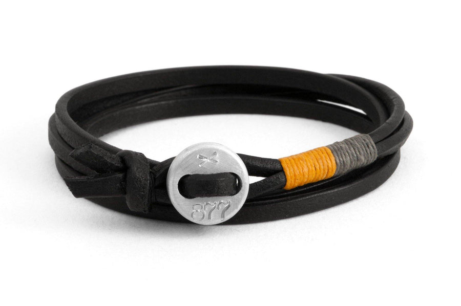 #171 - Men’s bracelet button black leather yellow gray - 877 Workshop