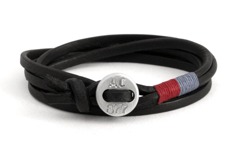 #170 - Men’s bracelet button black leather red lightblue - 877 Workshop