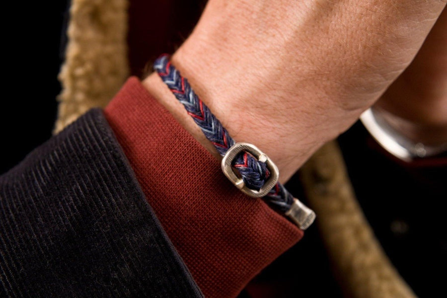 #144 - Men’s bracelet Canvas Sterling Silver blue red lightblue - 877 Workshop