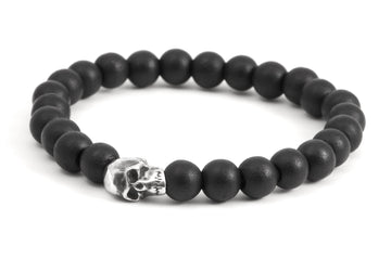 #164 - Men’s beaded bracelet Sterling Silver Skull black - 877 Workshop