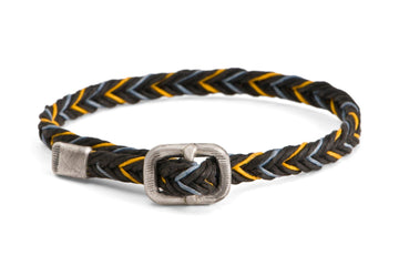 #143 - Men’s bracelet Canvas Sterling Silver black yellow gray - 877 Workshop