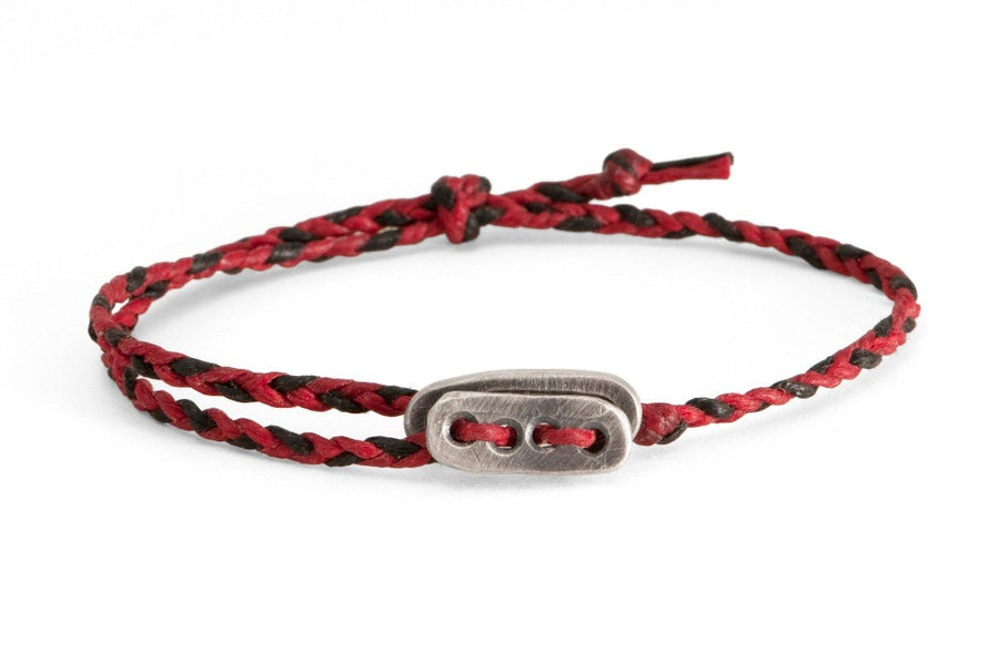 #128 - Men’s bracelet Canvas Sterling Silver toggle red black - 877 Workshop