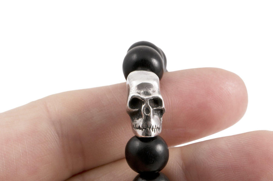 #164 - Men’s beaded bracelet Sterling Silver Skull black - 877 Workshop