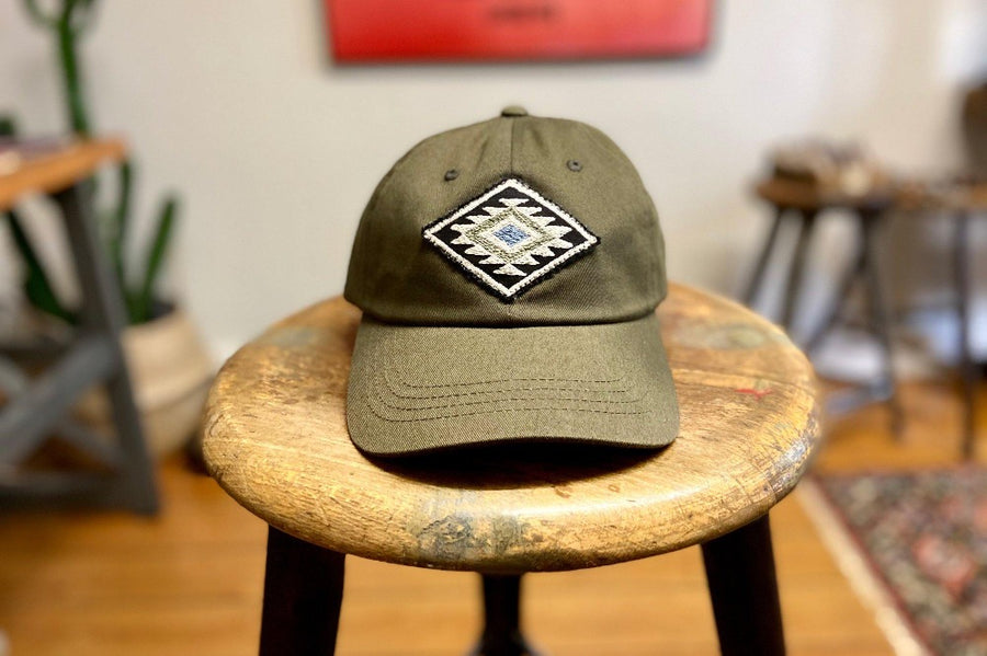 #196 - Basecap Dad Cap Navajo Pattern olive - 877 Workshop