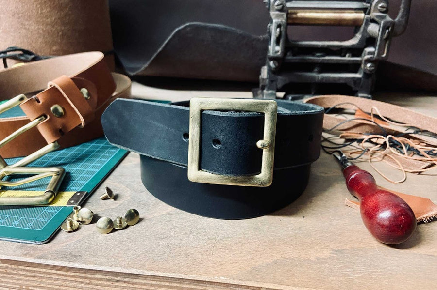 #240 - Men's leather belt Army black - 877 Workshop