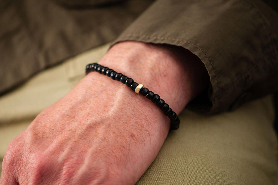 #163 - Men’s beaded Nut bracelet black - GOLD - 877 Workshop