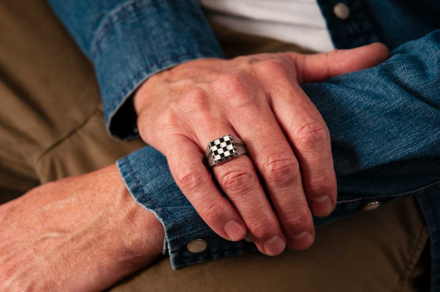 #034 - Signet Ring Enamel Checkerboard