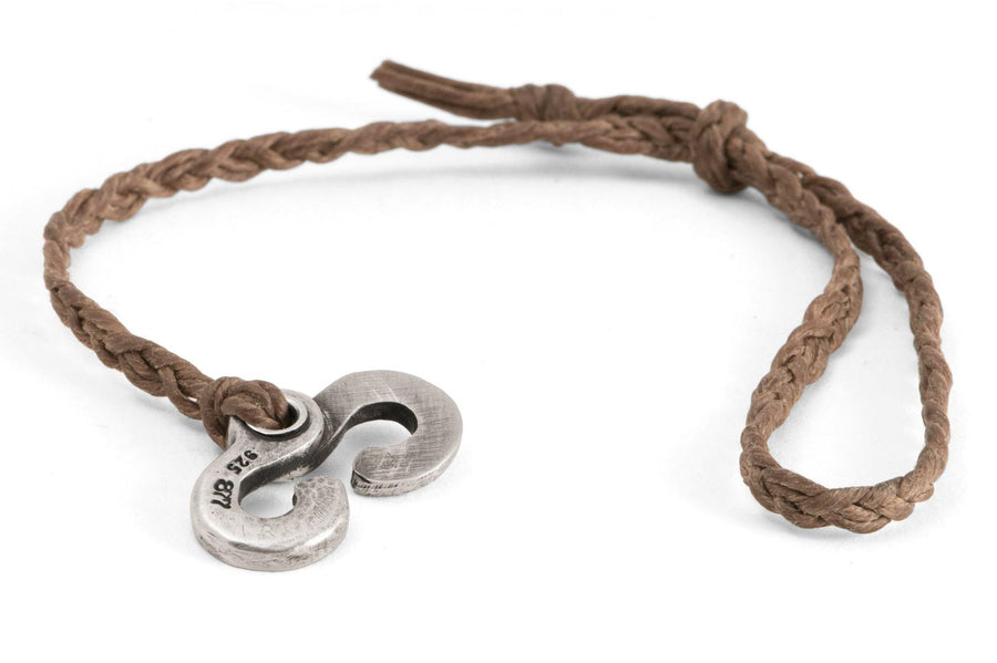 #134 - Men’s bracelet Canvas Sterling Silver Double Hook brown - 877 Workshop