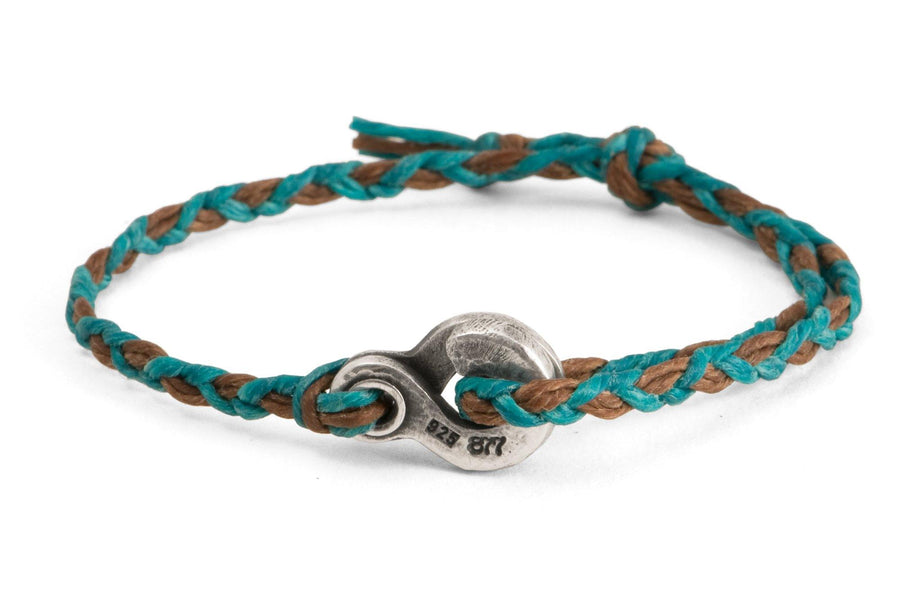 #137 - Men’s bracelet Canvas Sterling Silver Double Hook turquoise brown - 877 Workshop