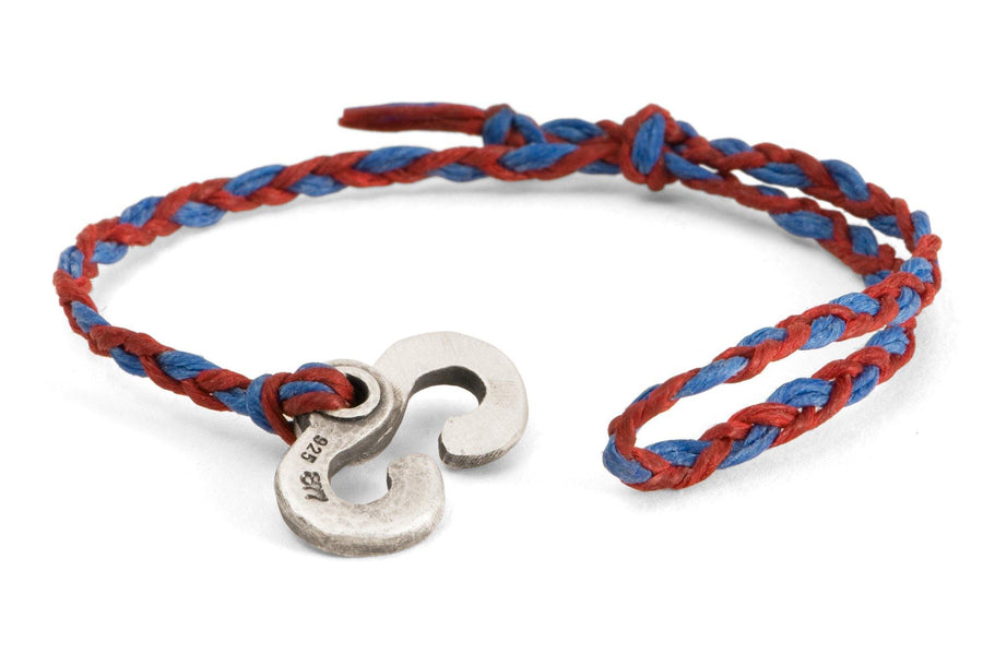 #135 - Men’s bracelet Canvas Sterling Silver Double Hook blue red - 877 Workshop