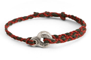 #138 - Men’s bracelet Canvas Sterling Silver Double Hook green red - 877 Workshop