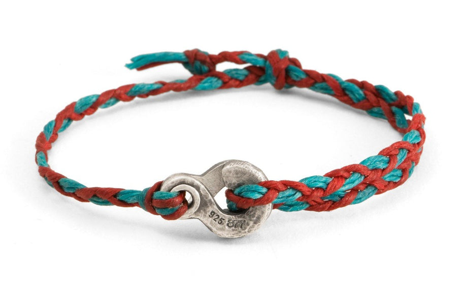 #136 - Men’s bracelet Canvas Sterling Silver Double Hook red turquoise - 877 Workshop