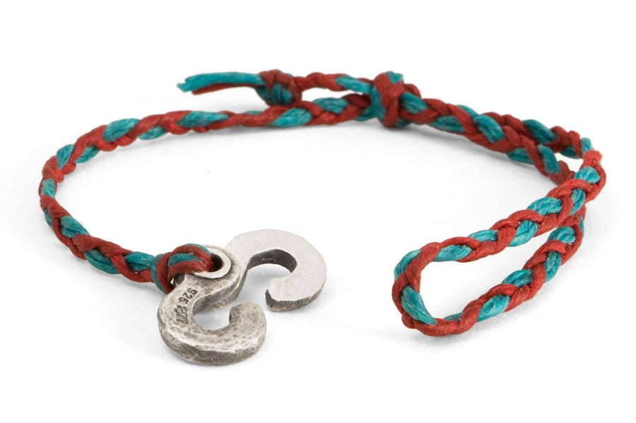 #136 - Men’s bracelet Canvas Sterling Silver Double Hook red turquoise - 877 Workshop