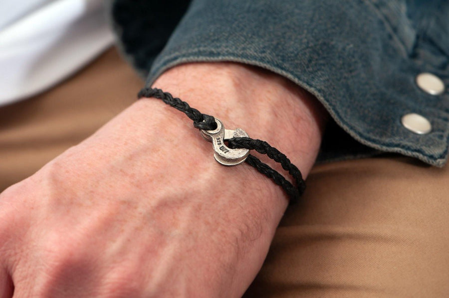 #133 - Men’s bracelet Canvas Sterling Silver Double Hook black - 877 Workshop