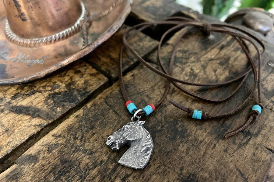 #046 - Necklace Horse with leather cord - 877 Workshop