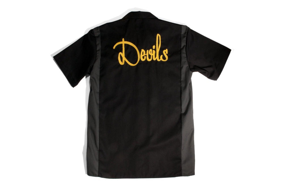 #113 - Men's bowling shirt with embroidery “Devils“ – one of one - 877 Workshop