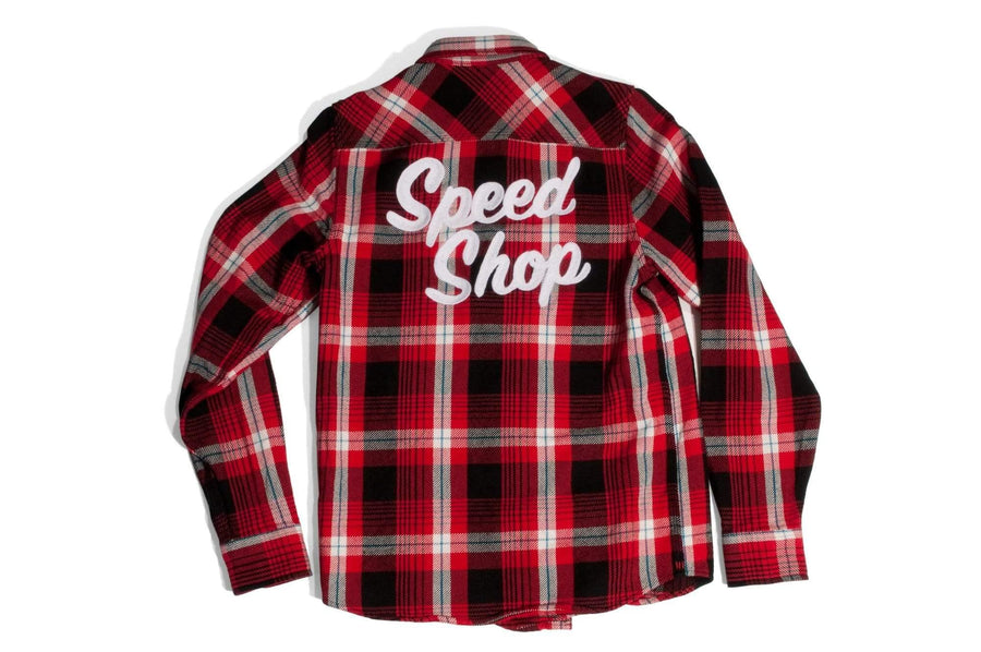 #111 - Men's check shirt with embroidery “Speed Shop“ – one of one - 877 Workshop