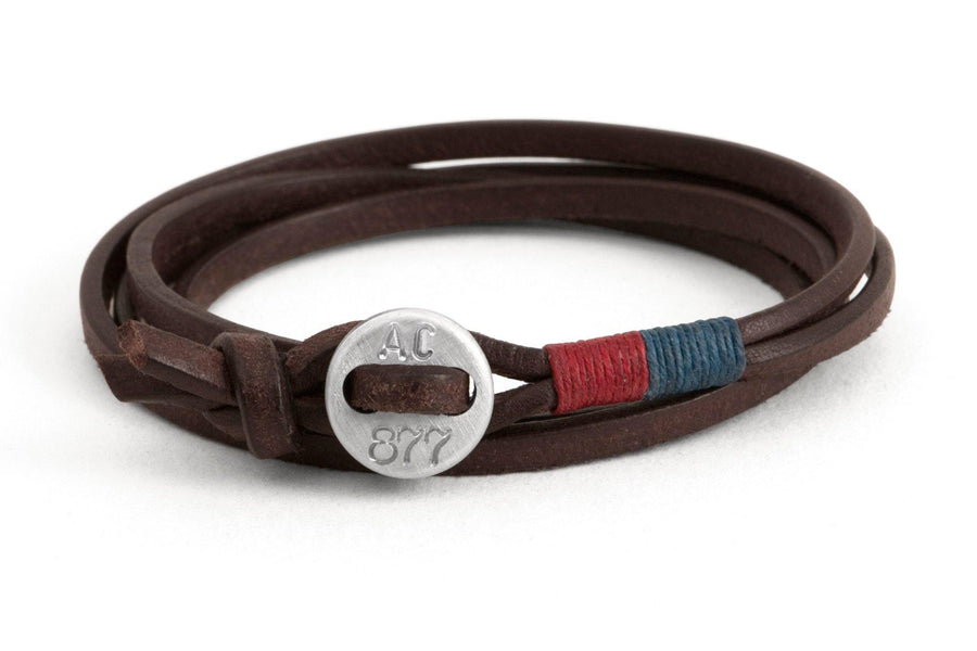 #169 - Men’s bracelet button brown leather red blue - 877 Workshop