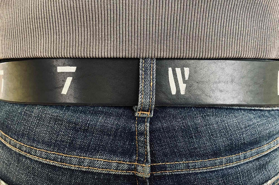 #242 - Men's leather belt 877 WKSP Stencil black - 877 Workshop