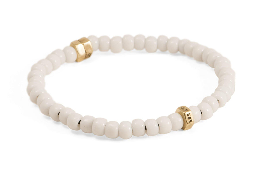 #162 - Men’s beaded Nut bracelet white - GOLD - 877 Workshop