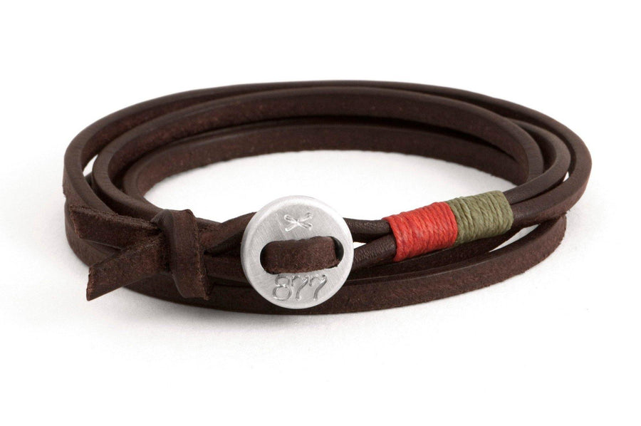 #168 - Men’s bracelet button brown leather orange green - 877 Workshop