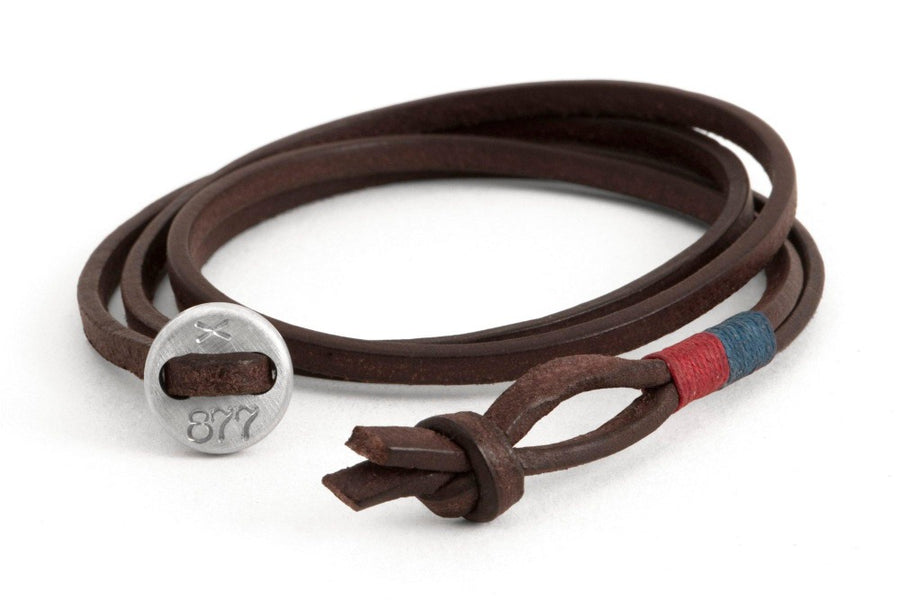 #169 - Men’s bracelet button brown leather red blue - 877 Workshop