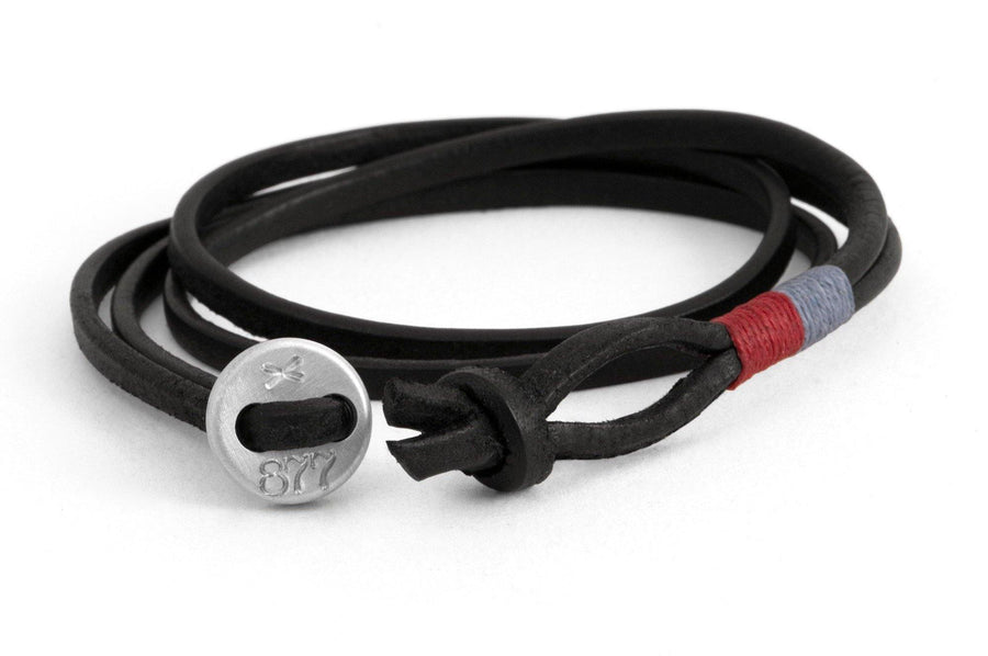#170 - Men’s bracelet button black leather red lightblue - 877 Workshop