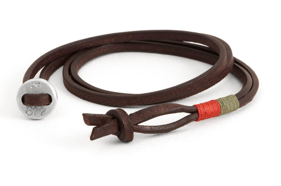 #168 - Men’s bracelet button brown leather orange green - 877 Workshop