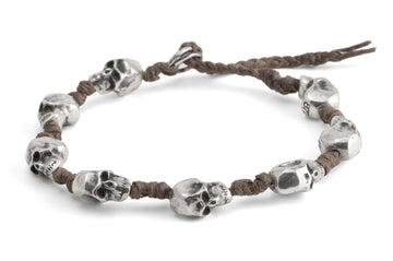 #167 - Men’s bracelet Canvas Sterling Silver Skull brown - 877 Workshop
