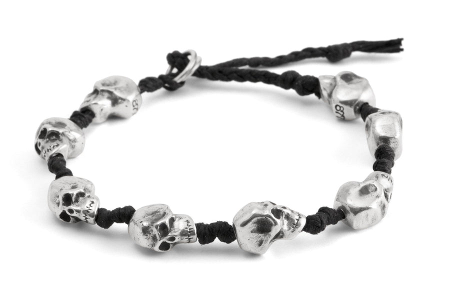 #166 - Men’s bracelet Canvas Sterling Silver Skull black - 877 Workshop